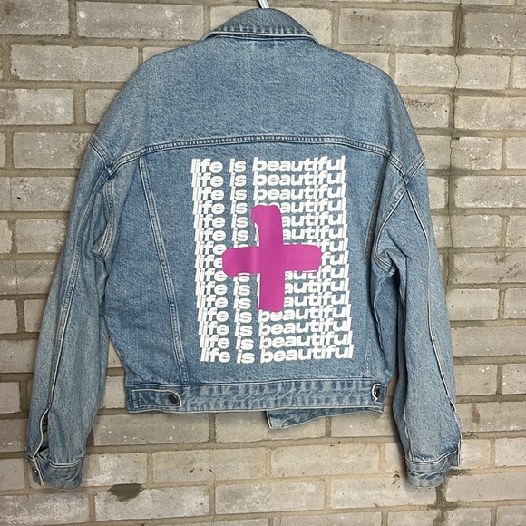 ASOS Life is Beautiful Oversized Unisex Jean Jacket - Picture 8 of 10